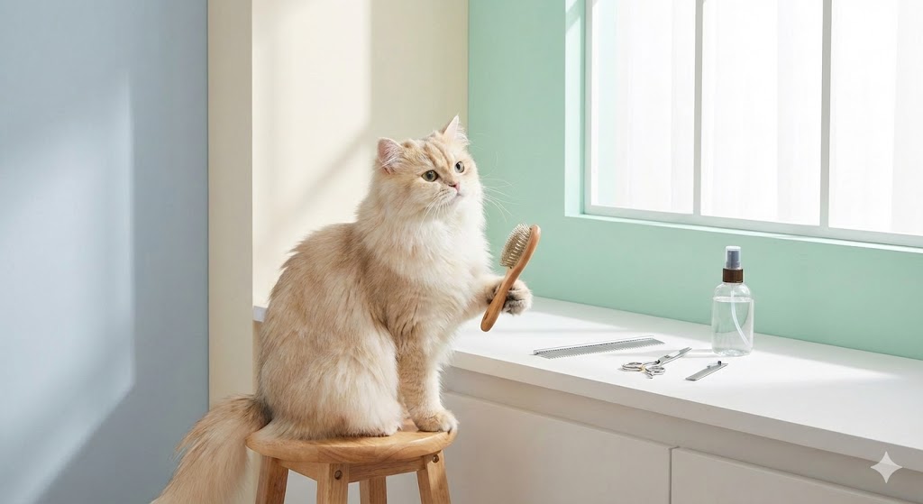 Happy Cat Getting Groomed